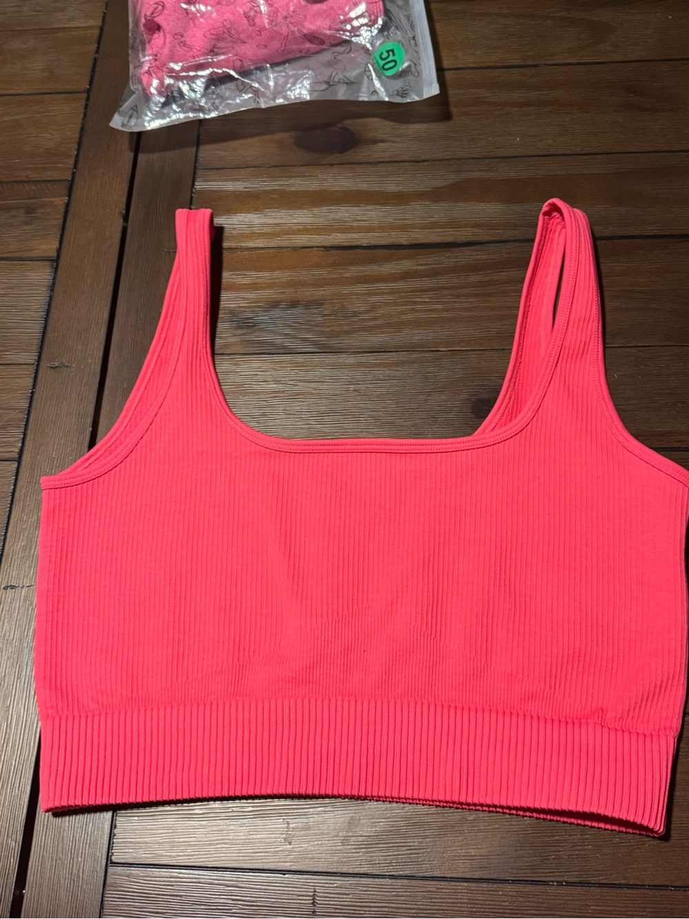 Source Unknown Neon Pink Ribbed Scoop Crop Tank
